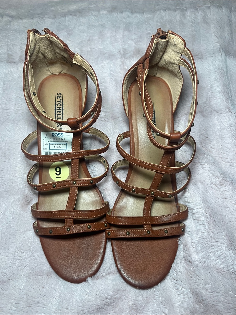 Seychelles Tan Strappy Studded Ankle-Sandal